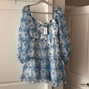 Cider Floral Print Puff-Sleeve Mini Dress